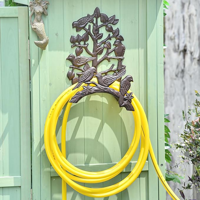 Sungmor Heavy Duty Cast Iron Hose Holder,Garden & Yard Decorative Birds Wall Mounted Hose Butler,Water Pipe Holds,Rack,Hanger,Antique Wall Decorations