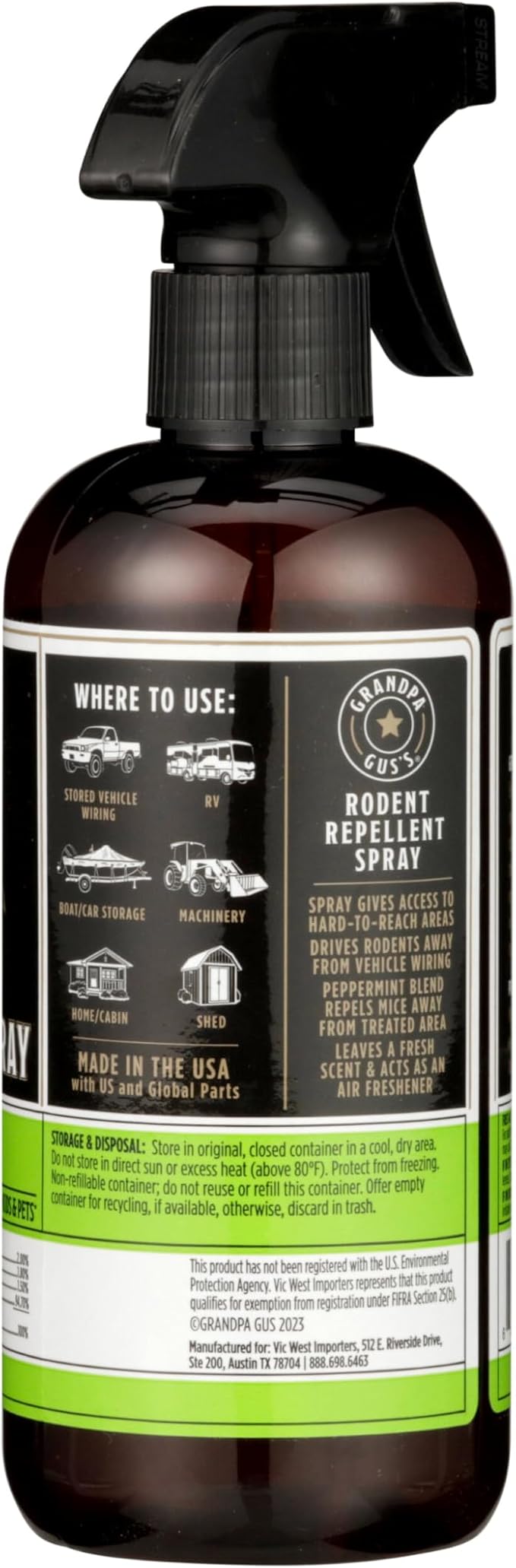 Grandpa Gus's Rodent Repellent Spray, Peppermint & Cinnamon Oil, Prevents Mouse/Rats from Nesting & Chewing on Wires, 16 fl oz (1 Bottle)