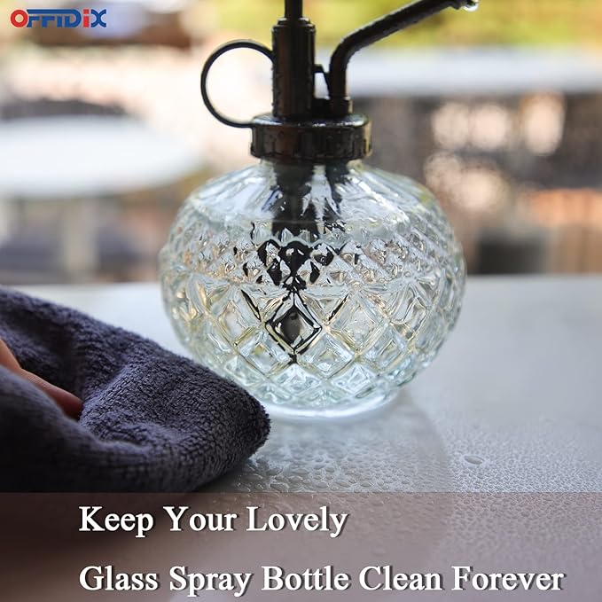 OFFIDIX Plant Mister, 300ML Vintage Glass Spray Bottle with Plastic Top Pump, Small Decorative Spritzer Watering Can for Indoor Outdoor House Plants (Transparent)