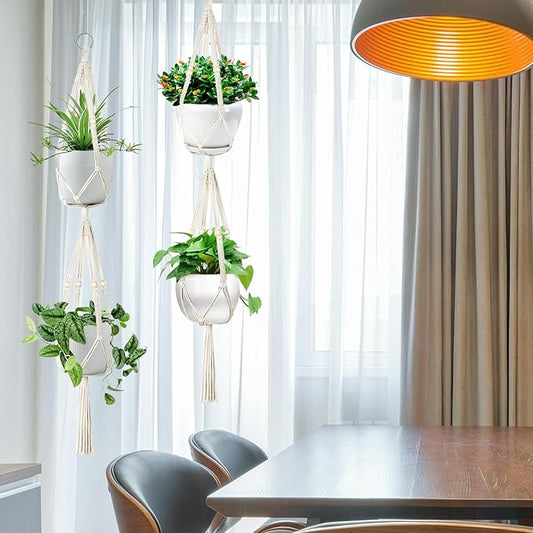 Belit 2 Pack Double Macrame Plant Hangers 2 Tier Hanging Planter Basket Decorative Flower Pot Holder Rope for Indoor Outdoor Home Decor 51 Inch