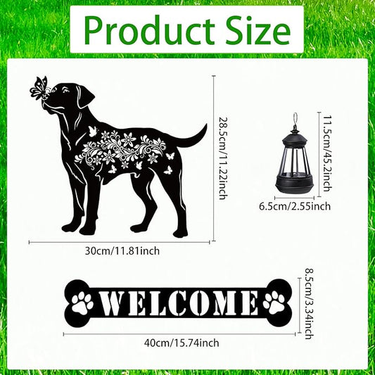 Labrador Metal Garden Stakes Yard Decor with a Lantern, Black Labrador Silhouette Statues Garden Decorative Gifts for Yard Art, Patio, Outside, Lawn Ornaments, Christmas, Backyard