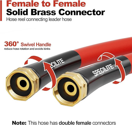 SPECILITE 5/8" Female to Female Hot/Cold Short Leader Hose 10 ft, -50℉-190℉, Flexible & Lightweight Rubber Hoses for Yard, Outdoor, Farm, Red