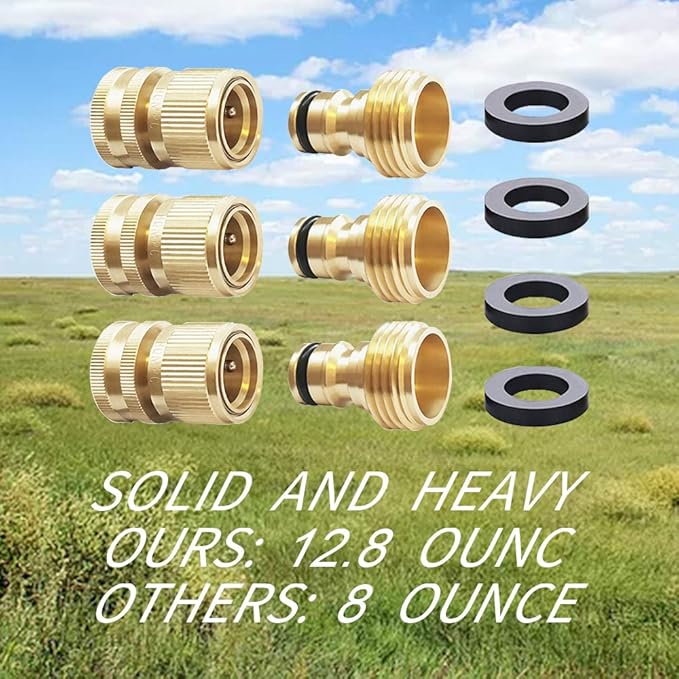 HQMPC Garden Hose Quick Connect Solid Brass Quick Connector Garden Hose Fitting Water Hose Connectors 3/4 inch GHT (3 SETS)