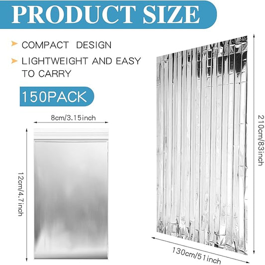 Macarrie Emergency Blanket Bulk Survival Thermal Silver Foil Reflective Blankets Pack for Cold Outdoors Camping Hiking First Aid Shelter Space Emergency Supplies Set
