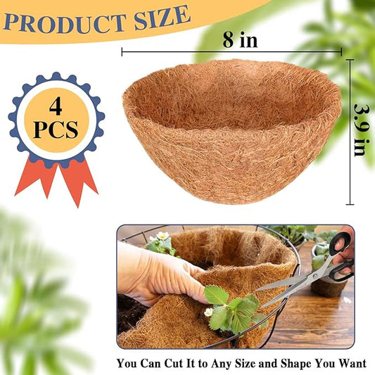 Halatool 4PCS 8 Inch Coconut Liners - 100% Natural Coco Fiber Round Liners for Planters, Flowers, Vegetables