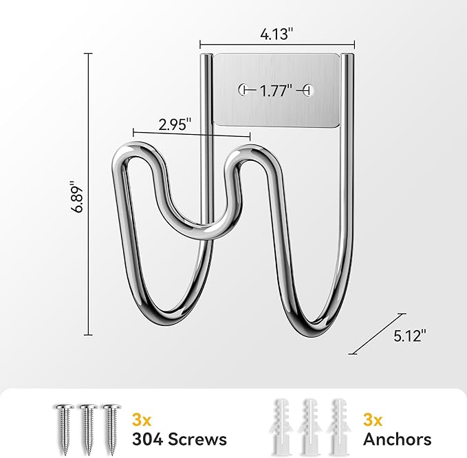 Garden Hose Holder Wall Mount - SS304 Stainless Steel Water Hose Hanger Heavy Duty Rack for Extension Cords Vacuum Hose Outside Silver (2 Pack)