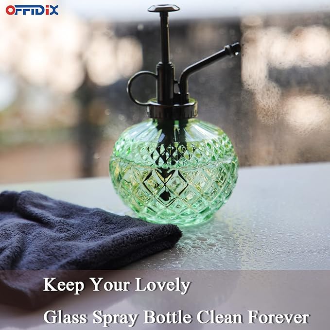 OFFIDIX Plant Mister, Mister Spray Bottle for Plants,Glass Spray Bottles with Plastic Bronze Plastic Top Pump,300ML Small Watering Can for Gardening, Cleaning (Light Green)