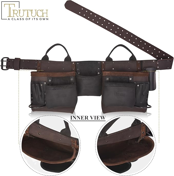 Brown Combine Leather Tool Belt | 11 Pockets Carpenter Tool Bag | Tool Pouch | Handyman | Belts For Men | Drywall Tool Belt | Construction | Framers | Electrician