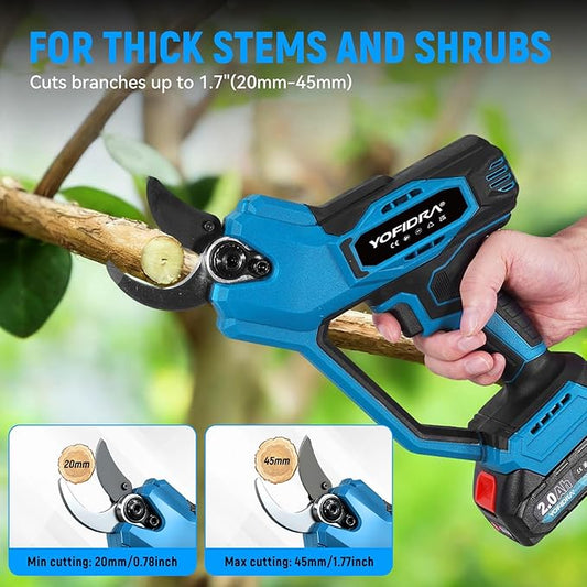 Electric Pruning Shears, 1.77" Cutting Diameter Cordless Pruning Shears with LED Display & SK5 Blade, Brushless Motor Electric Pruner Garden Tool with Charger, 2.0mAh Battery*2 for Garden Tree Branch