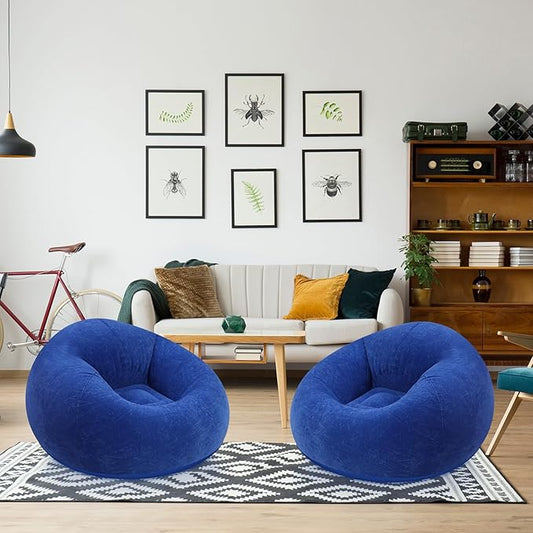Realspring Inflatable Bean Bag Chairs Outdoor Blow up Camping Chairs Inflatable Lazy Sofa Folding Portable Bean Bag Loungers Couch for Movie Night(Dark Blue,2 Pcs)