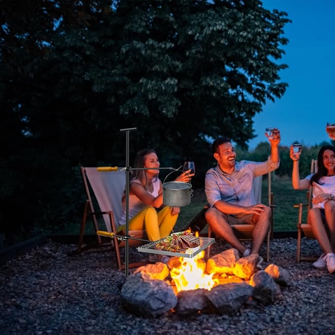 Campfire Grill Grate Portable Fire Pit Grill with Steel Grate Campfire Cooking Equipment for Open Fire BBQ Camping