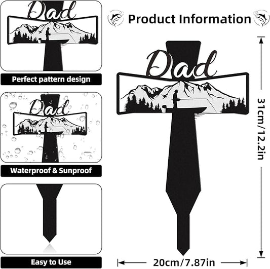 Dad Grave Decorations for Cemetery - Father Grave Markers for Humans Fishman Metal Memorial Sympathy Garden Stakes Plaques for Outdoors