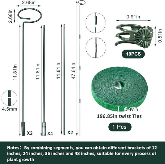 2 Set Metal Plant Sticks Support Tall 48 Inch Adjustable Plants Stem Support Rod Amaryllis Holder Stake Garden Flower Rings with 20PCS Clips 16.5' Plant Ties for Outdoor Indoor Plants