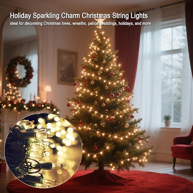 Vigdur 2 Pack 13ft 50 Clear Outdoor String Lights on Green Wire Cord, UL Approved for Indoor/Outside Use, Connectable 120V Clear Outdoor Lights for Xmas Patio Home Party Garden Decor(Green)