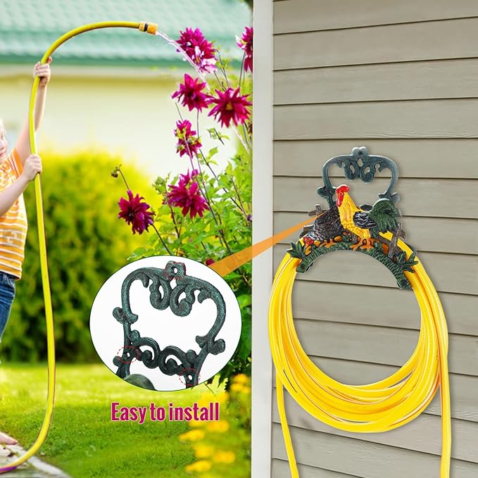 Sungmor Heavy Duty Cast Iron Hose Holder, Garden & Yard Decorative Cocks Wall Mounted Hose Butler, Water Pipe Holds, Rack, Hanger, Antique Wall Decorations