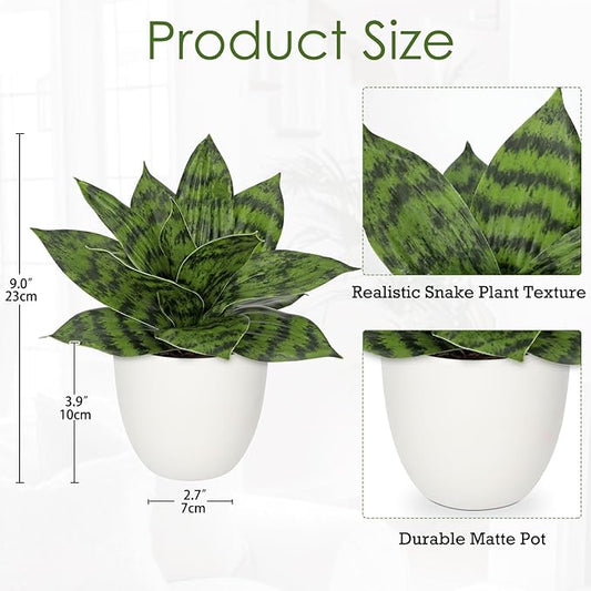 Hollyone Artificial Snake Plants 9" Faux Agave Succulent Plant Potted in White Pot Fake Sansevieria Aloe Tropical Plant for Desk Modern Office Home Bathroom Indoor Outdoor Decor