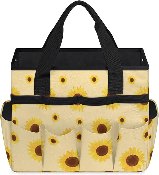 Sunflower Gardening Tool Bag,Heavy Duty Garden Tote Bag,Portable Oxford Gardening Storage Basket Organizer Handbag with Pockets Handle,Hand Tools Gifts for Outdoor Garden Lawn Yard