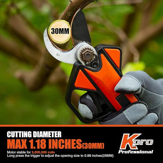 Electric Pruning Shear, Kebtek Cordless Electric Pruner Heavy Duty Electric Branch Cutter Brushless Motor with 2PCS 2500mAh 8-10H Working Time, 30mm (1.18 Inch) Cutting Diameter (KT930) Smooth-CUT