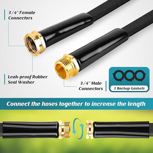 Non-Expanding Garden Hose 100ft, Flexible Water Hose with 8 Function Hose Nozzle, Lightweight, Leak-Proof, Kink Free and Non-Expandable Water Hose for Outdoor, Yard, Lawn, Car Wash, Camper Use