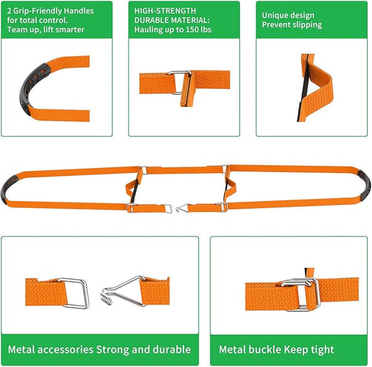 Potted Plant Mover,Plant Lifting Straps for Garden Flower Pots, Planters,Rocks, Trees,Easily Lift and Move Heavy Items Up to 150 Pounds,Small Size, Orange, Patent Pending
