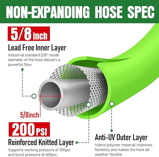 Garden Hose 75 ft x 5/8", NON-EXPANDING Flexible Water Hose, Kink Resistant Lightweight Hybrid Hose, Leakproof Yard Hose with Male to Female Fittings