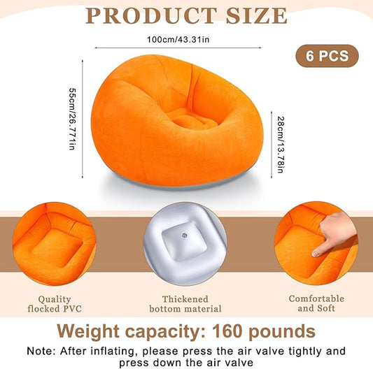 Realspring 6 Pcs Bean Bag Chairs for Adults Inflatable Chairs with Electric Air Pump,Blow up Couch Folding Portable Inflatable Couch Lazy Sofa for Reading Living Room Camping (Orange)