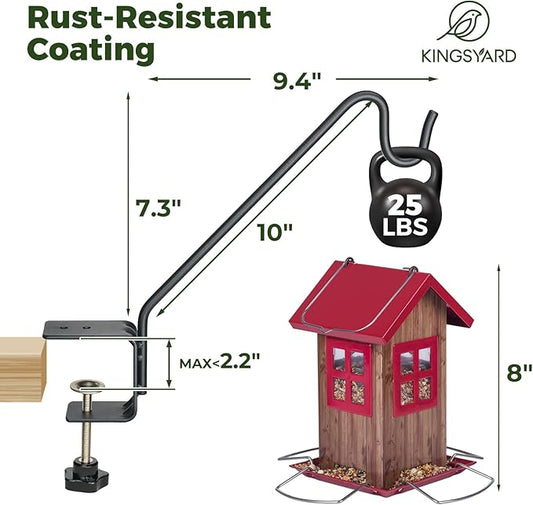 Kingsyard Middium Heavy Duty Deck Hook - 10 inch Metal Deck Railing Hooks for Hanging Bird Feeders, Planters, Suet Baskets, Lanterns, Wind Chimes