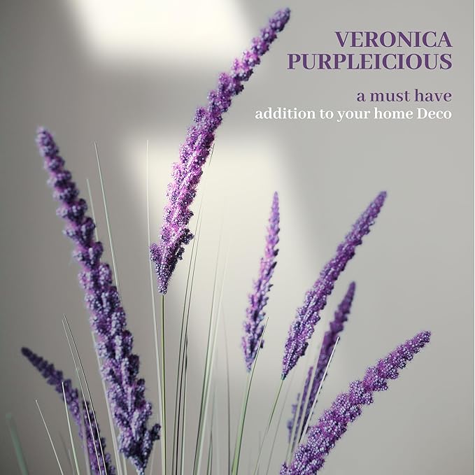 KOL 4ft Artificial Veronica Spiked Speedwell Grass, 47in Faux Veronica Spicata Plant, Tall Horsetail Reed Grass, UV-Resistant Fake Grasses for Indoor/Outdoor Décor, Home Office Wedding Centerpiece