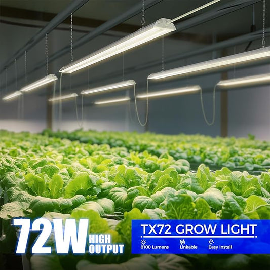 Barrina TX72 4FT Grow Lights for Seed Starting, 72W(500W Equivalent), High PPFD, Full Spectrum with 660nm Red LEDs, Linkable, Hanging Grow Lights for Indoor Plants with On/Off Switch, Veg, 1 Pack