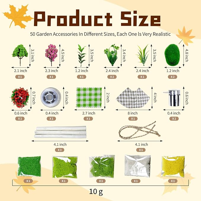 50 Pcs Fairy Garden Accessories Outdoor Kit, Mini Resin Animals Miniature Garden Figurines Set, Micro Landscape Ornaments Kit, Fake Diorama Trees for DIY Craft Succulent Decor