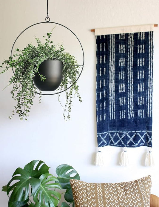 Hanging Planter for Indoor Outdoor Plants Metal Mid Century Minimalist Wall Ceiling Plant Hanger, Hanging Flower Pot Basket Holder for Home Office Décor(Black)