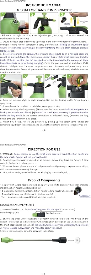 0.5 Gallon Hand Pump Sprayer for Garden Plant and Cleaning with 2 Adjustable Nozzle and Side Water Inlet & Safety Valve