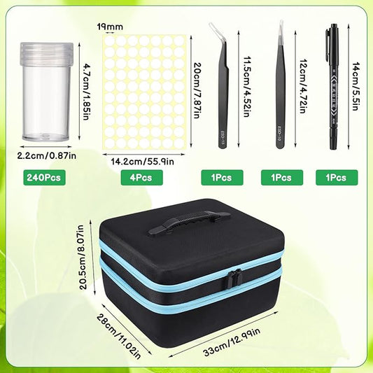 240 Slots Seed Storage Organizer Sturdy Seed Organizer Storage Box Containers Label Stickers Funnel Straight Curved Tip Tweezers for Vegetable Plants Garden