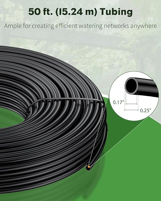Pawfly 50 ft. 1/4 Drip Irrigation Tubing, Black Drip Irrigation Hose Roll, Polyethylene Drip Irrigation Line for Garden Watering, Blank Distribution Tubing for Drip Irrigation System