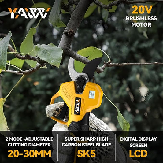 Brushless Electric Pruning Shears for DeWalt 20V Battery, Portable Cordless Pruning Shears with LCD Display&SK5 Blades, Adjustable Cutting Diameter 0.8-1.2 Inch for Gardening Tree Pruning(NO Battery)