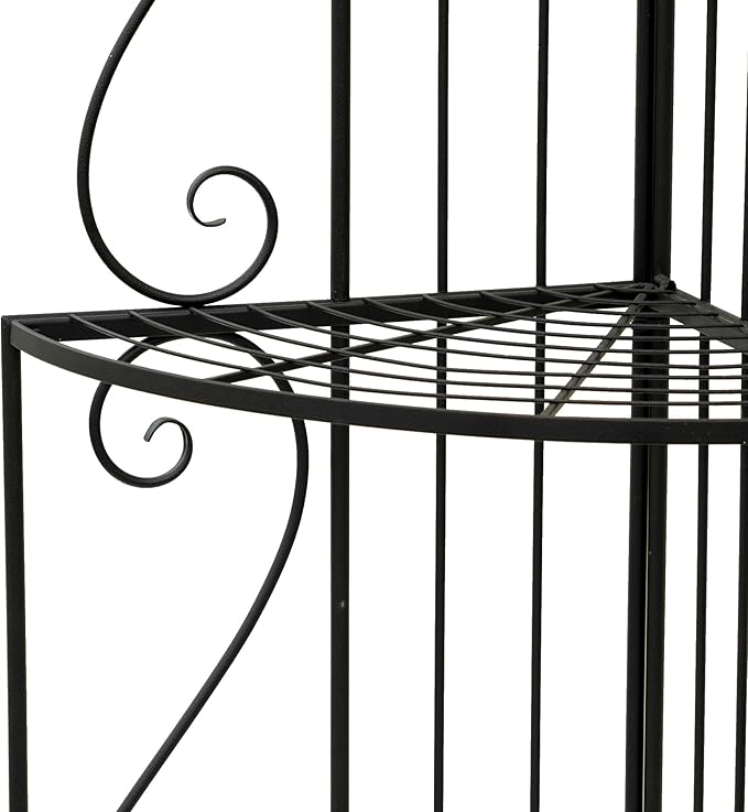 Black Corner 4-Tier Plant Rack, Space-Saving French Balcony Organizer with Filigree Metalwork, Indoor Shelf for Multiple Pots Garden Decor