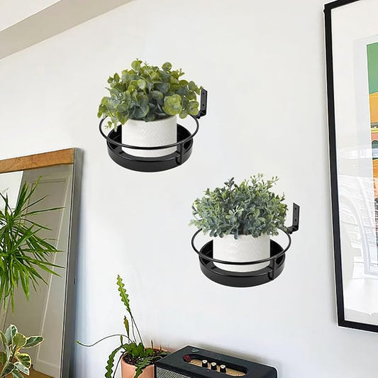 ARTORA Wall Mounted Plant Holder, 2 Pack Metal Flower Pot Wall Hanging Shelf Black Indoor Outdoor Decorative Floating Shelves Planter Hanger Racks for Bedroom Living Room Porch Balcony Decor