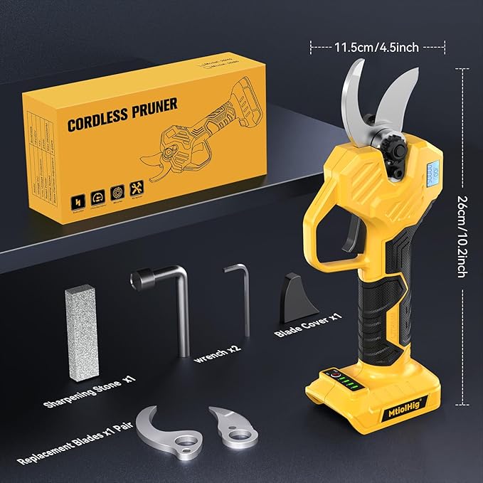 Cordless Electric Pruning Shears: 1.5-2 Inch Portable Pruning Shears Compatible with DeWalt 20V Battery (No Battery) - Garden Pruners Tool with LCD Display & SK7 Blades