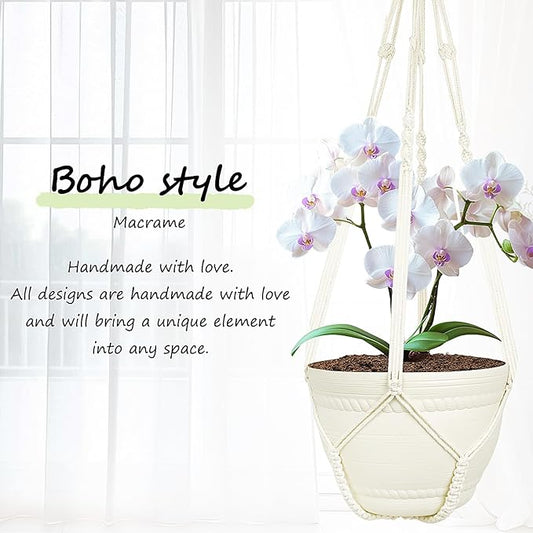 FGSAEOR Macrame Plant Holder Indoor Outdoor, Hanging 3-15 inch Pot, Bearing 20lb Planters, DIY Handmade Hanging Planter Basket Holder, 35-Inch Extra Long Strong Boho Home Décor (2-Pack) (Ivory)