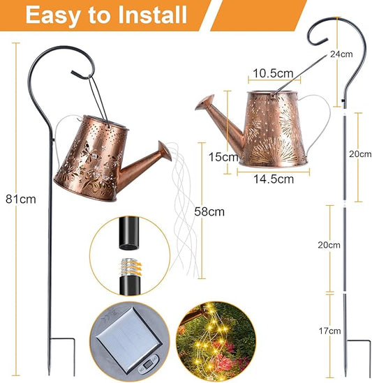Fohil Solar Watering Can with Lights, Retro Metal Solar Garden Lights Outdoor, Waterproof Hanging Solar Powered Lantern Garden Decorations for Porch Lawn Driveway Backyard Pathway
