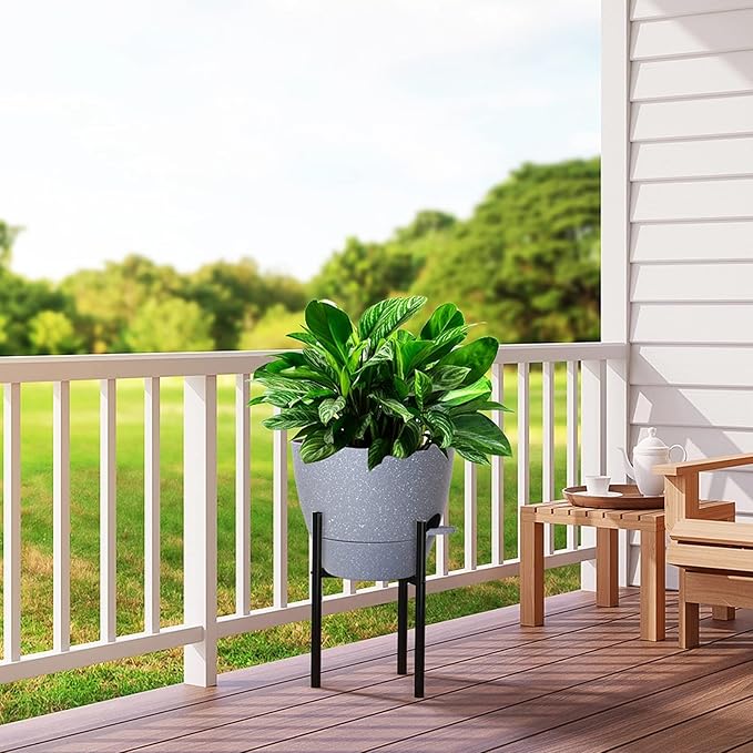 Large Self Watering Pots, 12/10/9 Plastic Planters with High Drainage Holes and Deep Reservoir for Indoor Outdoor Garden Plants and Flowers, Grey Speckles