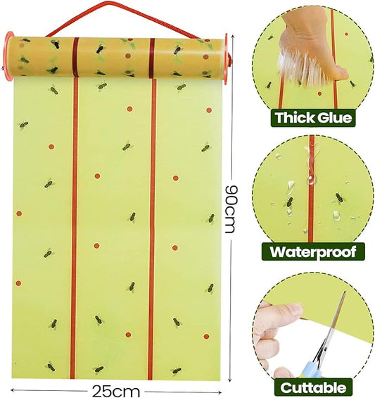 Qualirey Giant Sticky Fly Traps,30 Feet Fly Strips for Indoor Outdoor Hanging Flying Tapes Non Toxic Ribbon Fruit Gnat Killer for Mosquito Plants House Horse Stable (Yellow,2 Pcs)