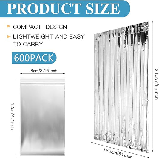 Macarrie Emergency Blanket Bulk Survival Thermal Silver Foil Reflective Blankets Pack for Cold Outdoors Camping Hiking First Aid Shelter Space Emergency Supplies Set