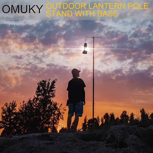 OMUKY Telescopic Lantern Stand with Base Outdoor Camping Lamp Stand Pole Adjustable Lantern Pole (Silver)