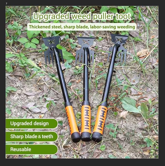 Weed Puller Tool-3-Piece Weed Pulling Tools, Manganese Steel 6-Teeth Multi-Purpose Gardening Manual Weeding Tools for Yard and Garden(HT3077G)