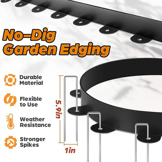 Landscape Edging, 2.0" x 100' Plastic Garden Edging with 120 Pcs Metal Spikes, Flexible Garden Border for Lawn, Landscaping, Flower Beds