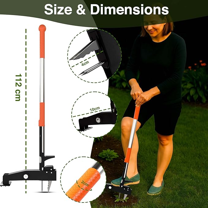 Manual Stand Up Weed Puller Tool with Long Handle | Heavy Duty 4-Claw Steel Head Weeder for Root Removal | Ergonomic Weeding Tool for Dandelion, Lawn, Yard & Garden Maintenance