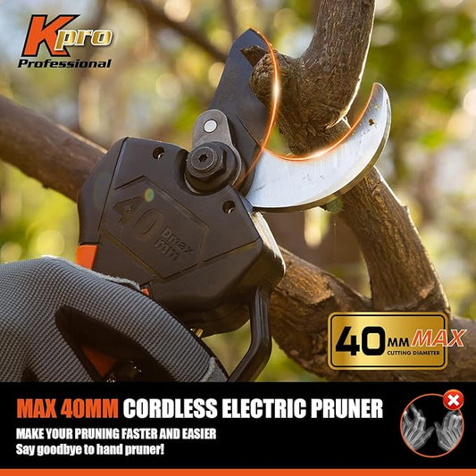 Cordless Electric Pruning Shears 40MM, Kebtek Professional Pruning Shears Battery Powered 18V Brushless Motor 2Pack 2AH Rechargeable Battery-LCD Display Screen (KT940)
