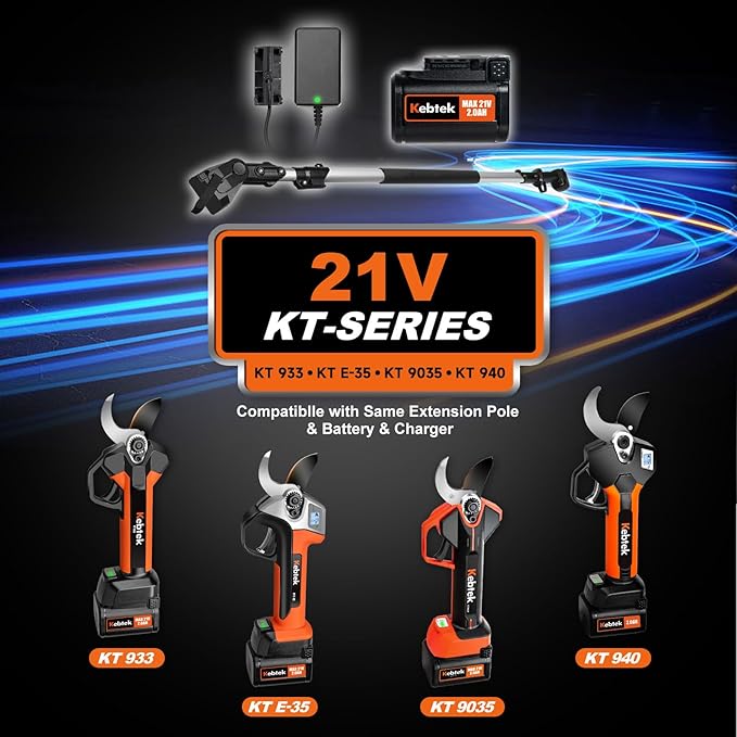 Kebtek Battery Powered Pruning Shears 1.4 Inch(35mm) Electric Pruners Cordless with Battery 4000mAh 21V Compatible with Extension Pole Professional Lightweight For Gardening Tree Trimming KT 9035