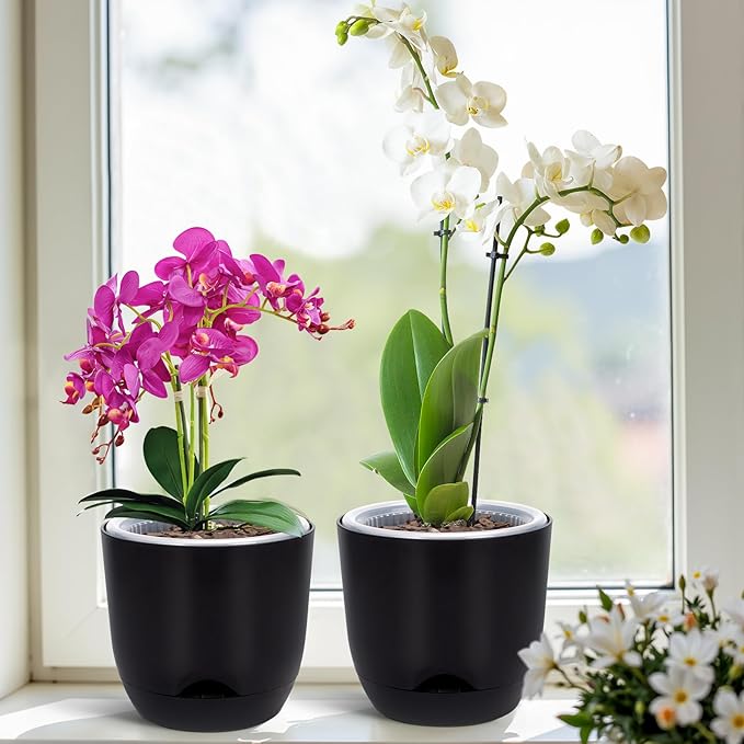 QCQHDU 2 Pack 7.2 Inch Orchid Pots with Holes for Repotting, Double-Layer and Self Watering Orchid Pot with Good Air Circulation